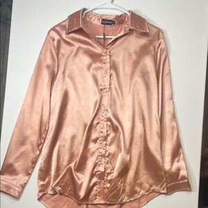PrettyLittleThing Rose Gold Satin Blouse